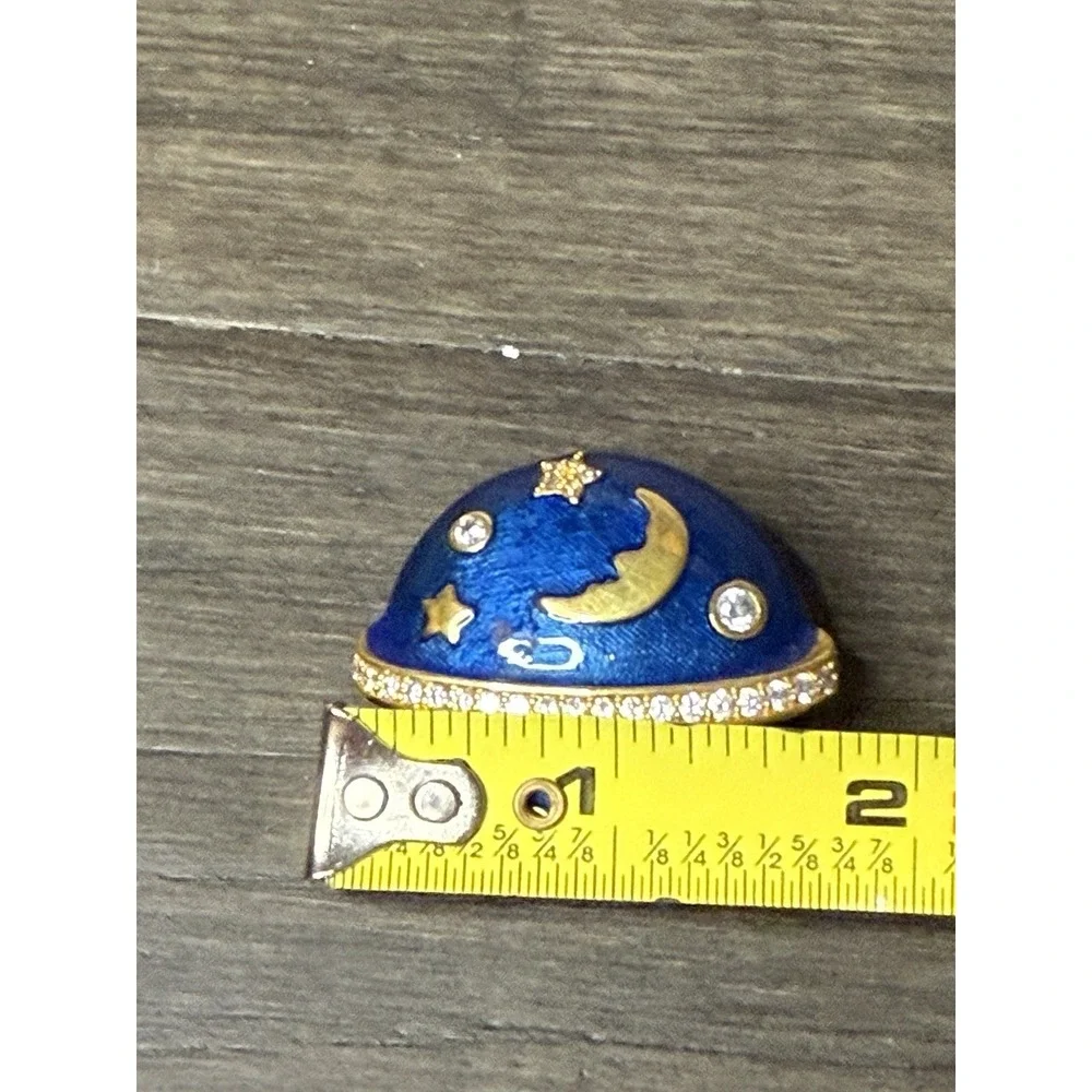 Crystal Blue Celestial Moon & Stars Gold Tone Brooch Pendant Vintage